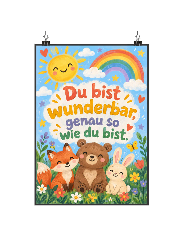 Posterdruck Sonne fröhlich Design mit Spruch in Weiß