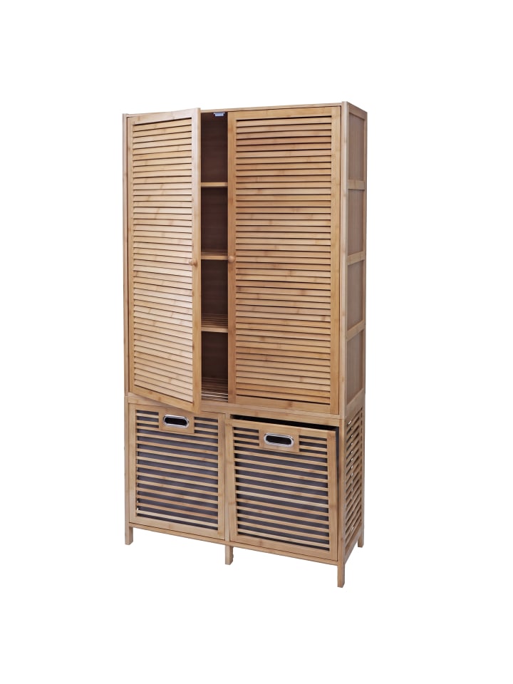 Badezimmerschrank N83, Natur, Korb grau