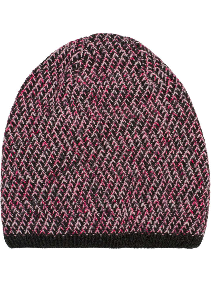 Strick Beanie Mütze in Dunkelgrau-Pink