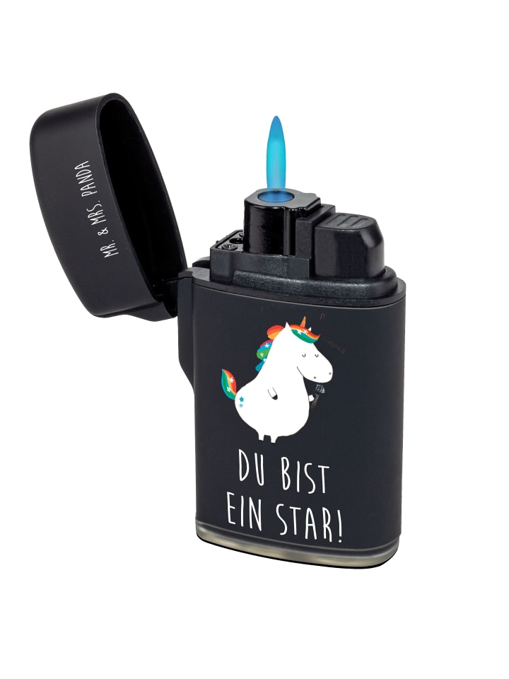 Feuerzeug Einhorn Sänger mit Spruch in Schwarz