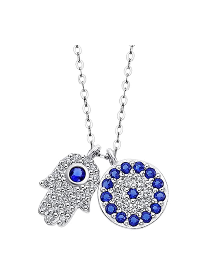 Fatimas Hand Halskette 925 Sterling Silber ca. 42cm silber, weiß, blau