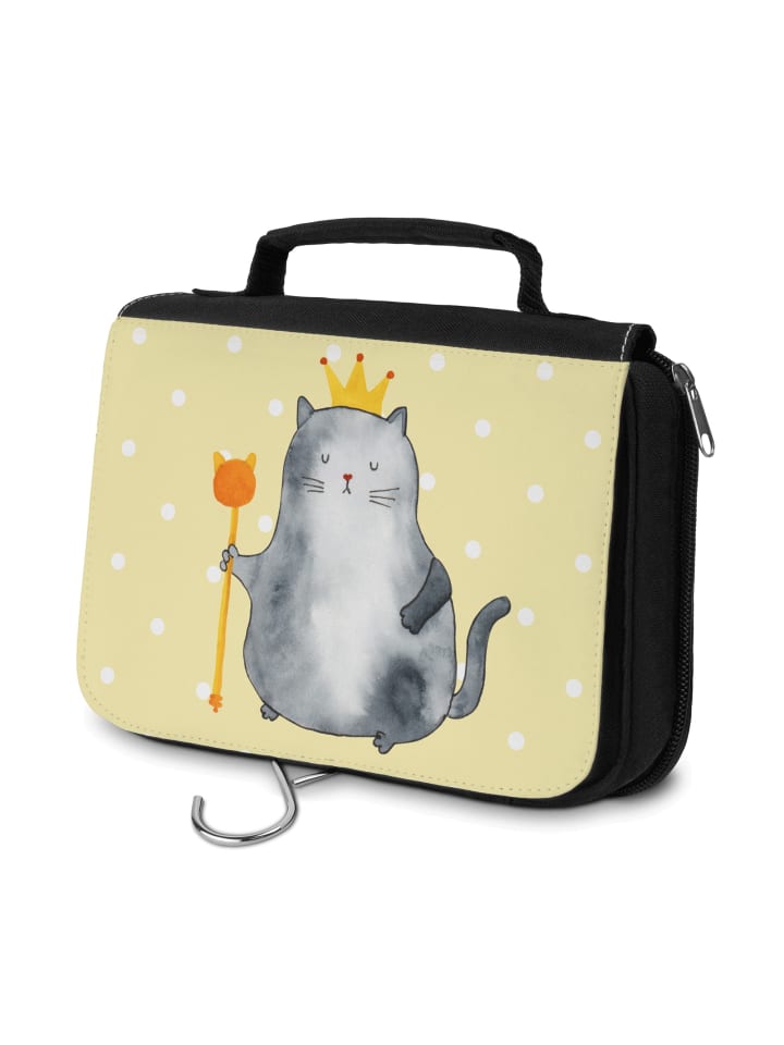 Waschtasche Katze König ohne Spruch in Gelb Pastell