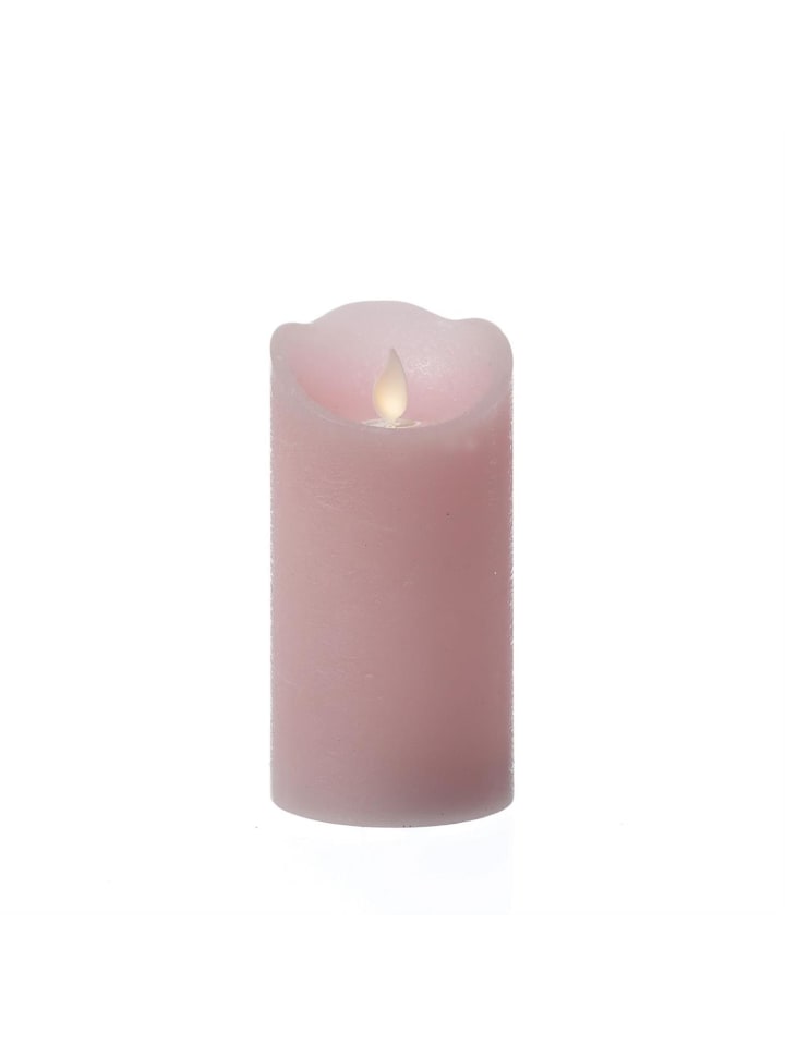 LED Kerze mit beweglicher Flamme Echtwachs Rustik-Optik H: 15cm in rosa