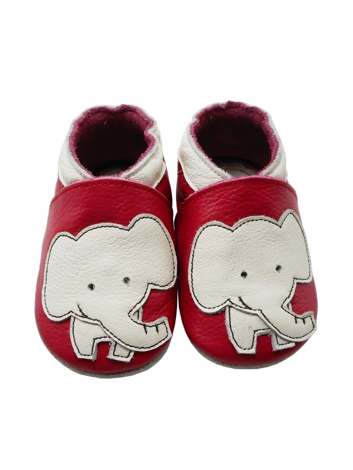 Leder-Krabbelschuhe "Elefanten" in Rot