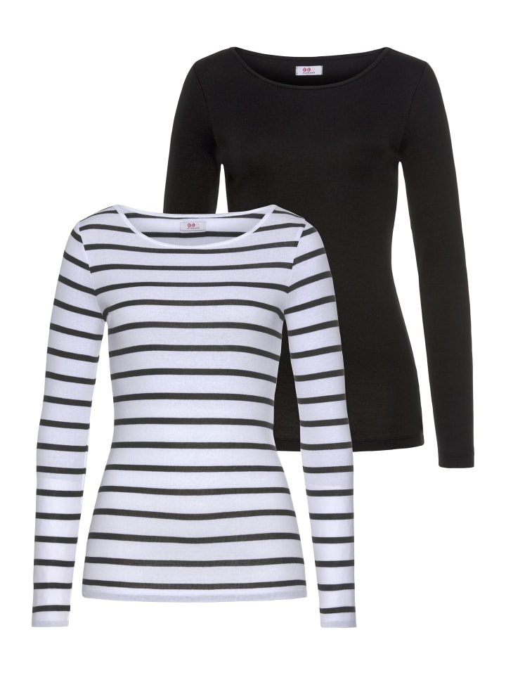 Langarmshirt in schwarz-weiß-gestreift, schwarz