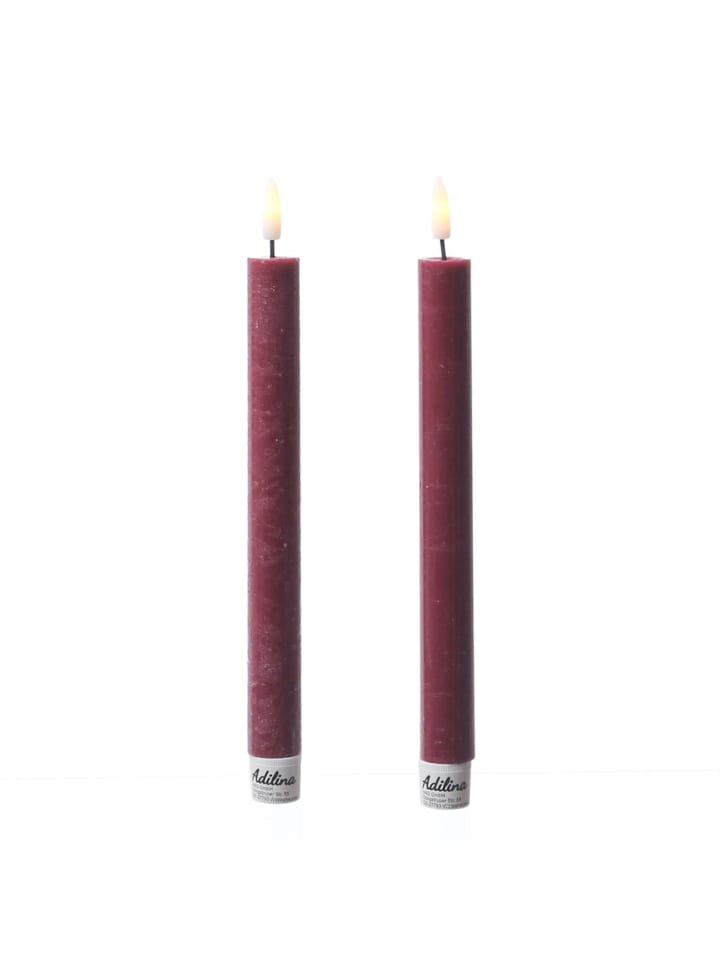 2x LED Stabkerzen LINA Rustik-Optik Echtwachs H: 24cm in dunkelrot
