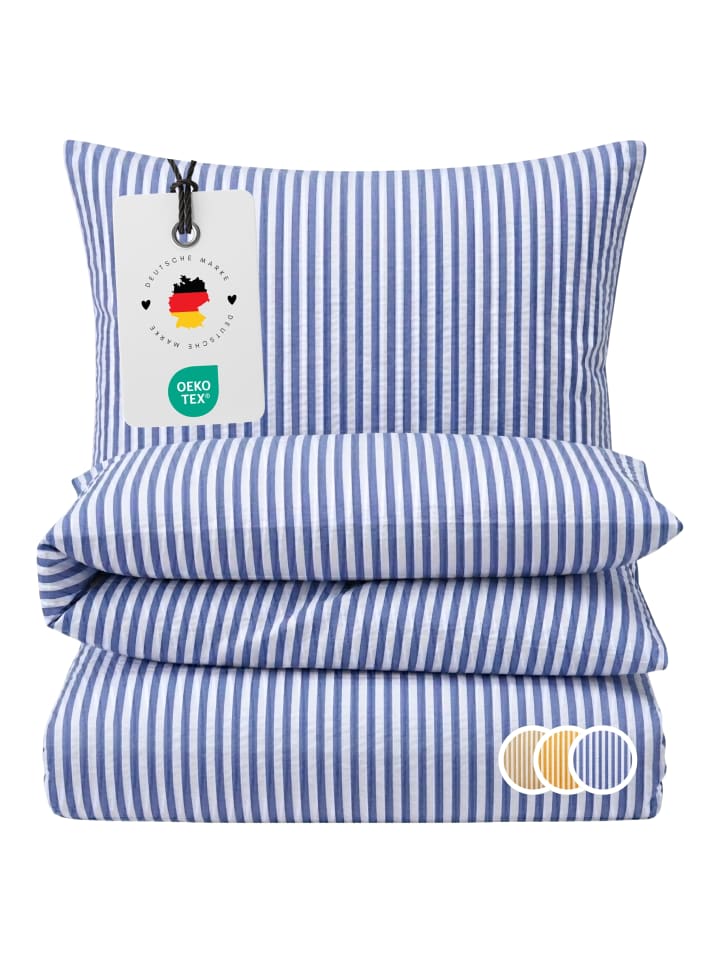 Seersucker Bettwäsche in Blau Weiß