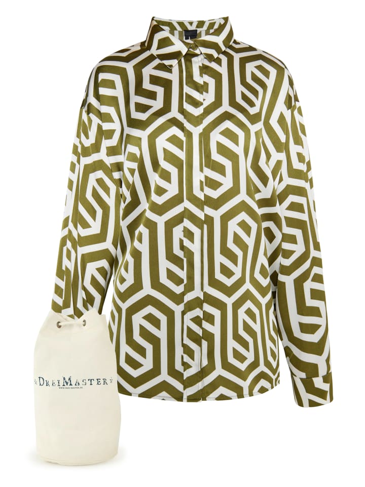 Damen Hemdbluse + Shopping Bag - Set in Wollweiss Oliv