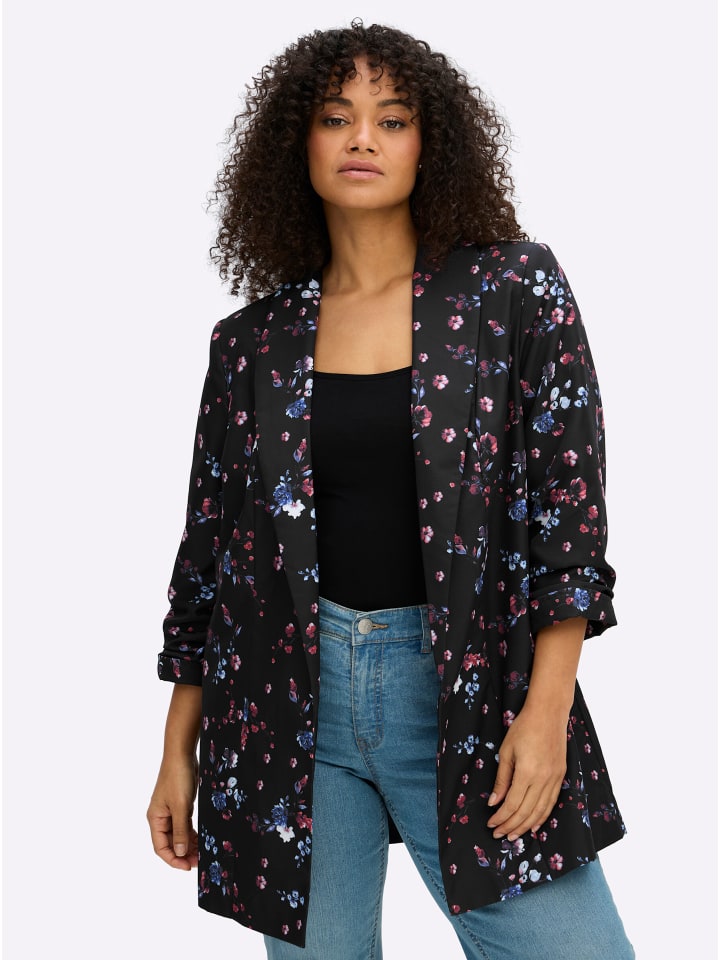 Blazer in schwarz-koralle-bedruckt