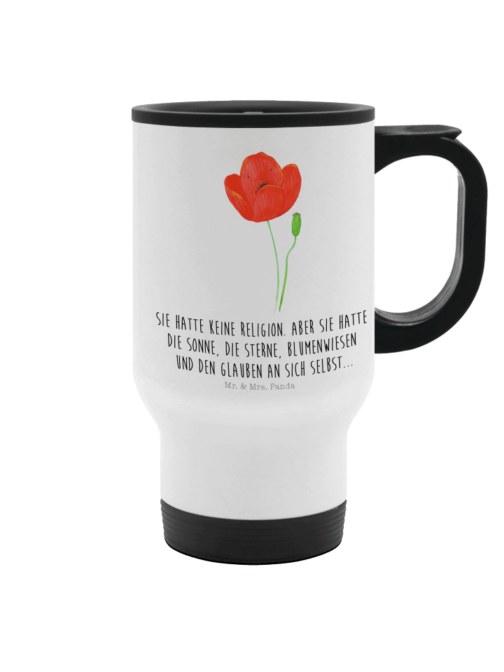 Thermosbecher Blume Mohnblume mit Spruch in Weiß