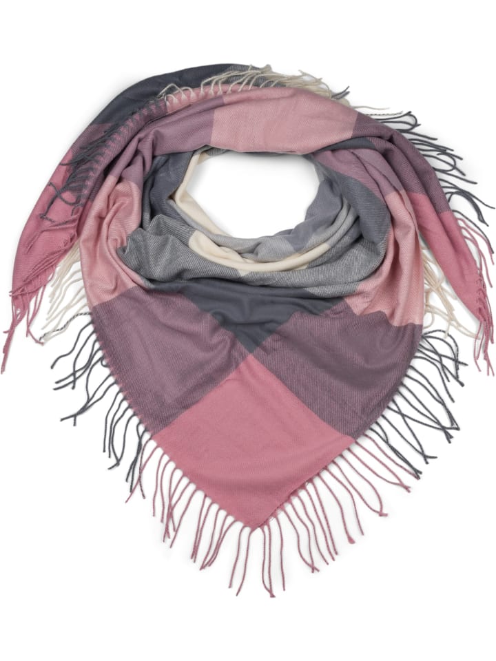 XXL Schal mit Fransen in Rose-Grau-Creme