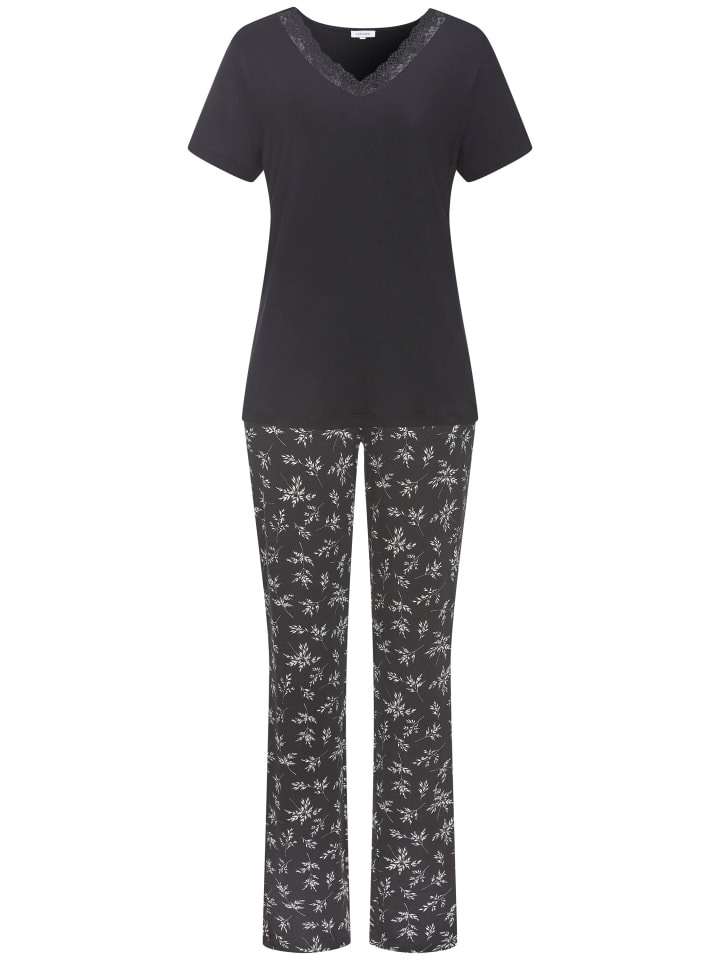 Pyjama in schwarz/schwarz-geblümt