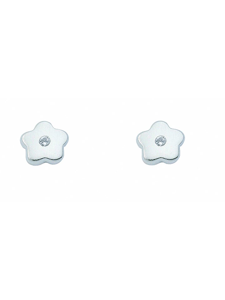 Damen 925 Silber Ohrringe / Ohrstecker Blüte mit Zirkonia in silber