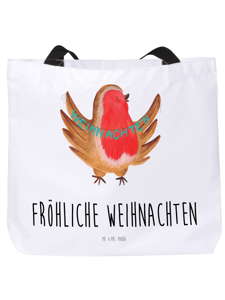 Strandtasche Rotkehlchen Weihnachten mit Spruch in Weiß