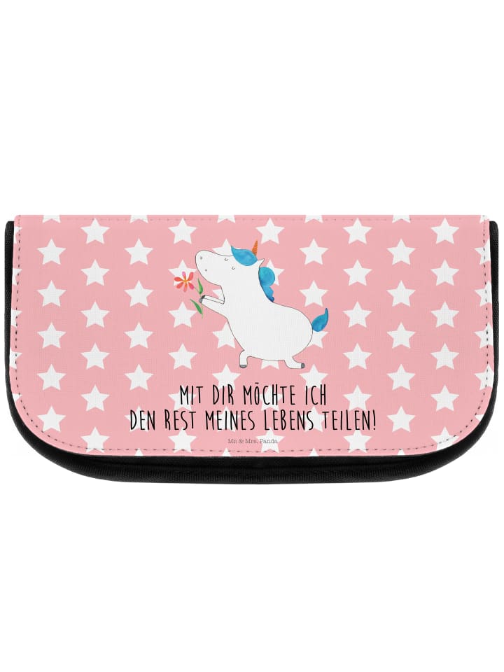 Kulturtäschchen Einhorn Blume mit Spruch in Rot Pastell