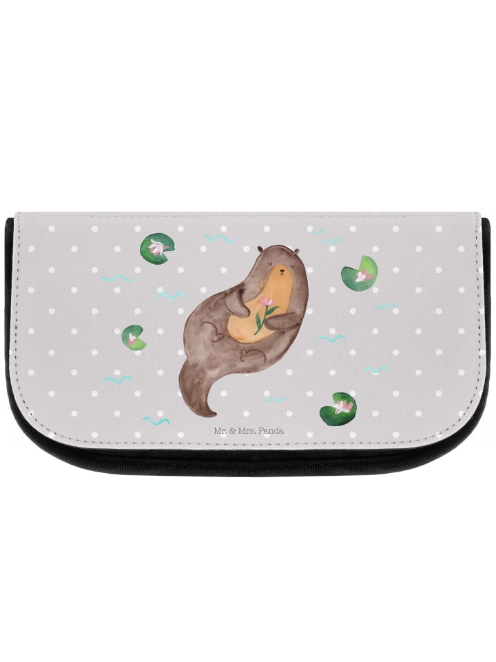 Kosmetiktasche Otter Seerose ohne Spruch in Grau Pastell