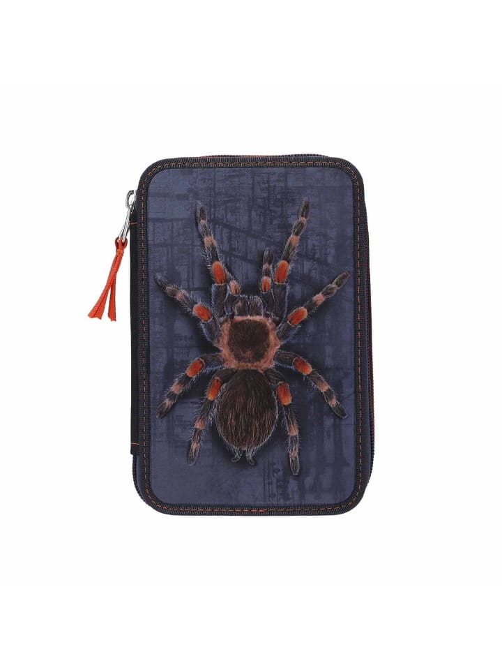 2-Fach Federtasche mit Spinne Adventure World in Blau-Orange 5,5 x 12 x 19 cm