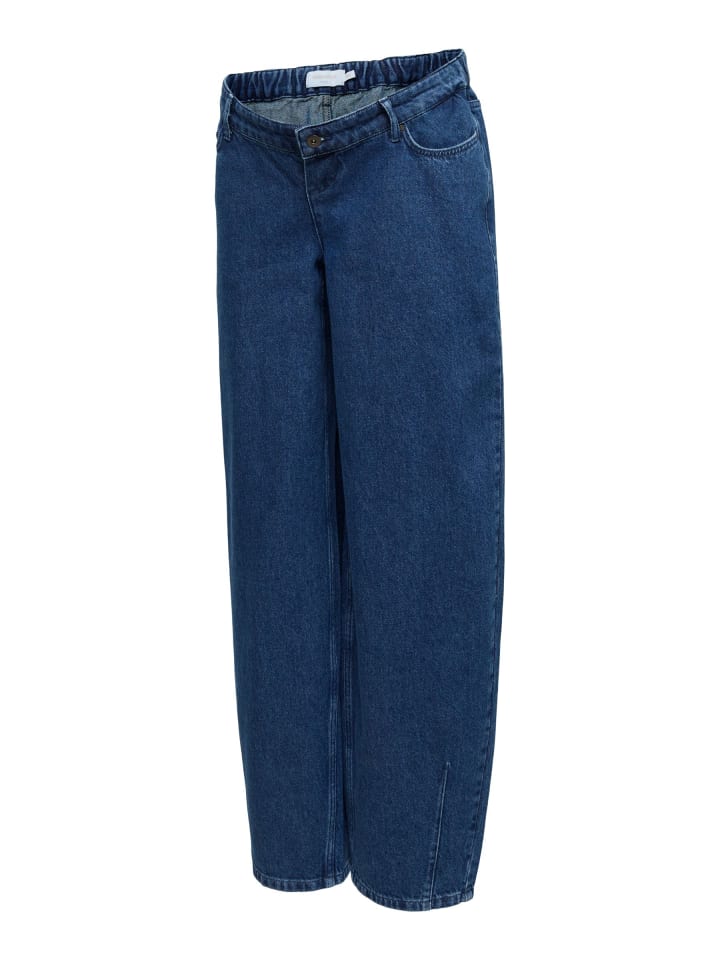 Umstandsjeans mit weitem Bein in Medium Blue Denim 1