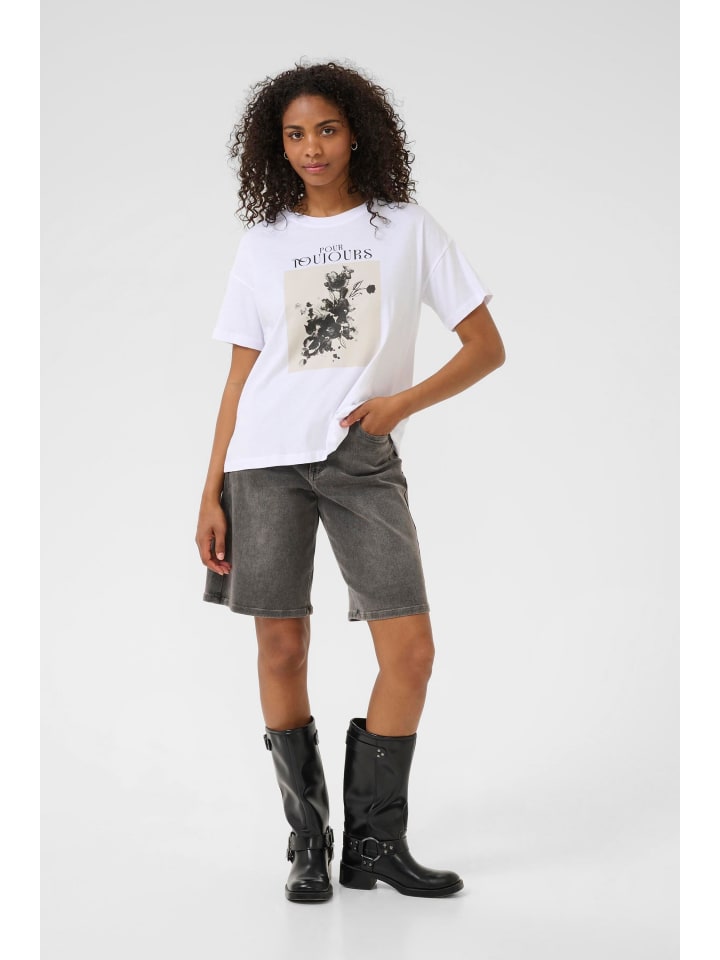 T-Shirt kurzarm KAvivie Loose fit in Optical White/Flower Square