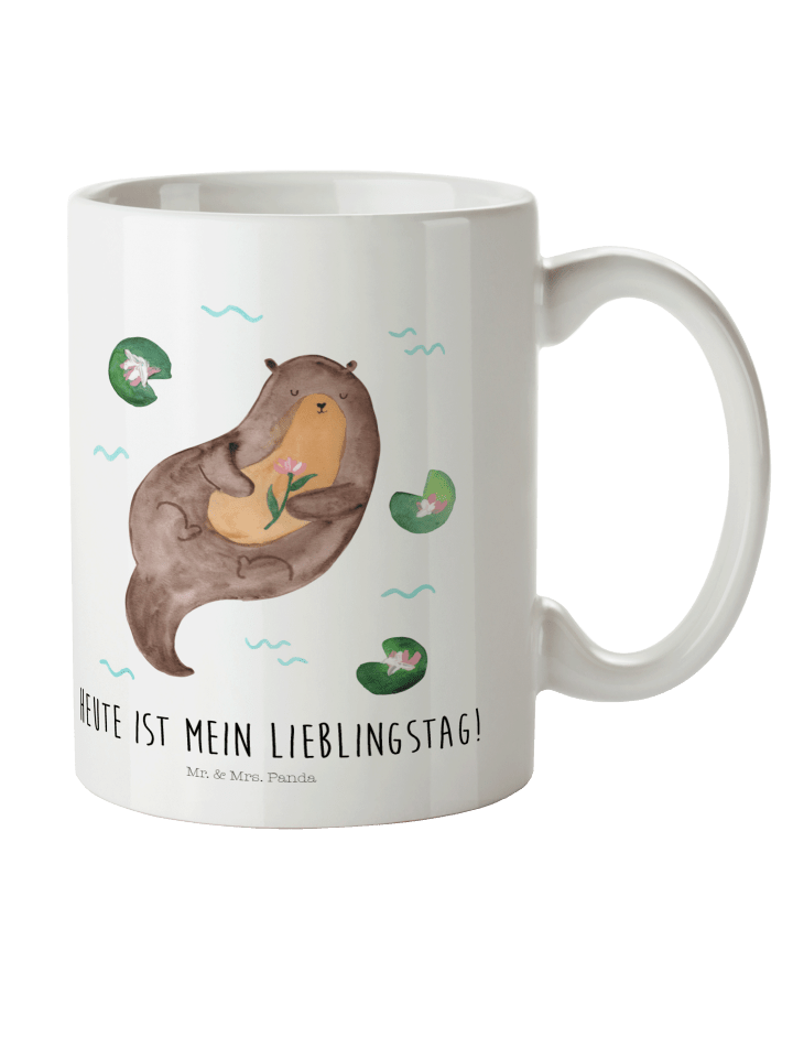 Becher Otter Seerose mit Spruch in Weiß