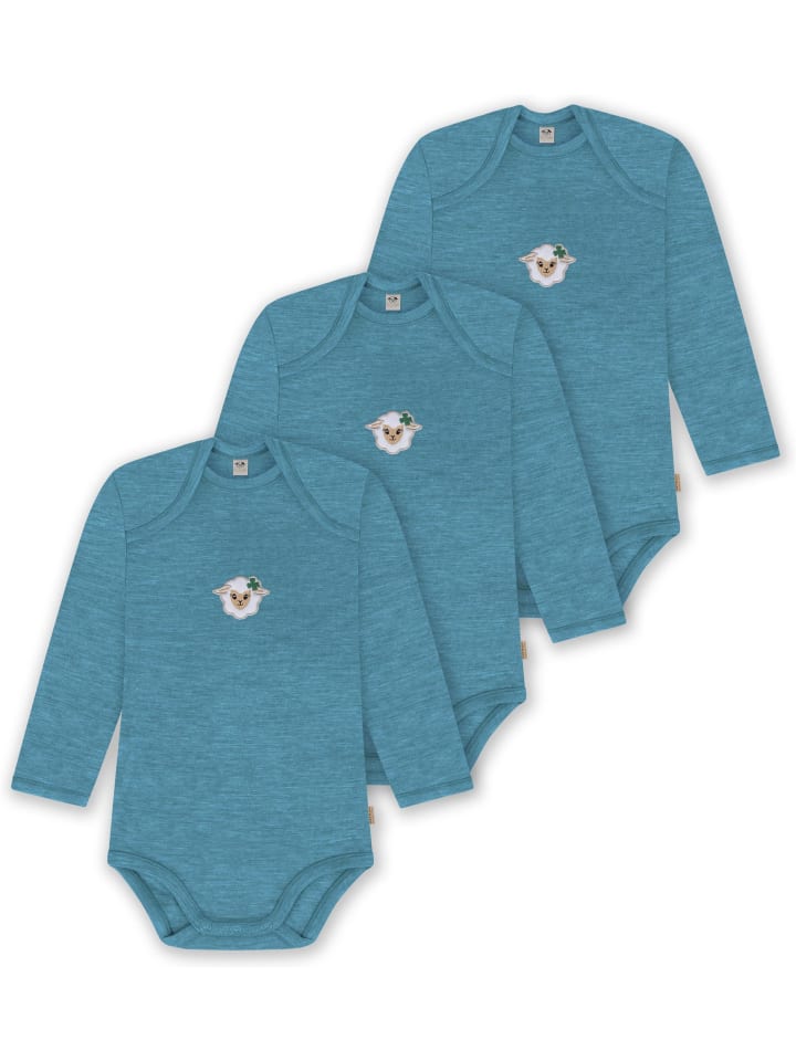 3er Pack Baby Merino Body Langarm Auckland in Blau