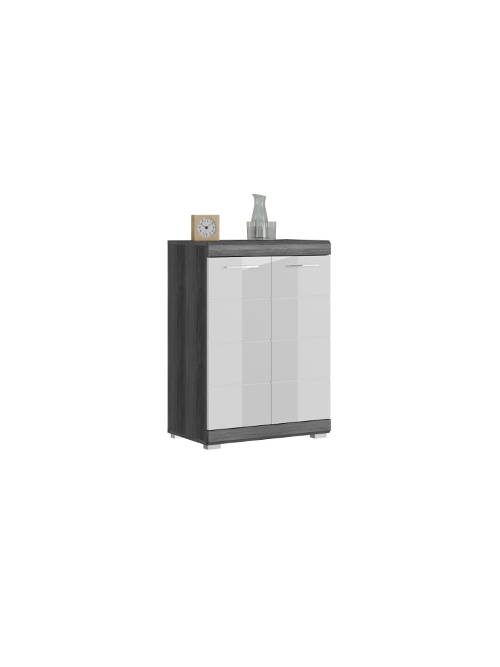 Kommode  (B/H/T: 60x85x37 cm) in Rauchsilber und weiß Hochglanz