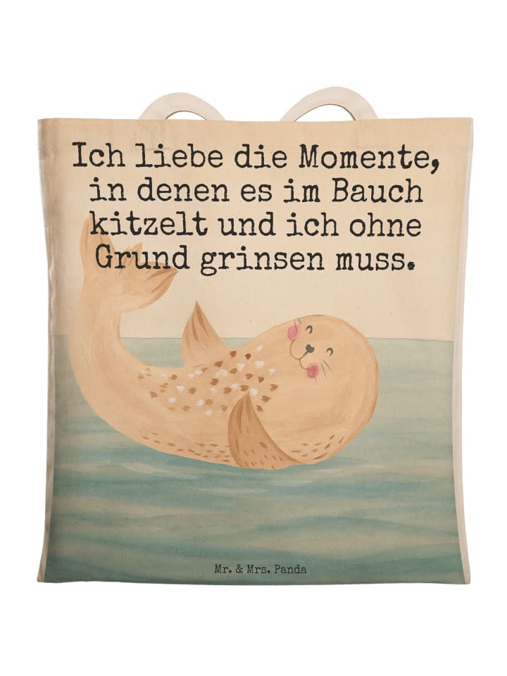 Tragetasche Robbe Liegen Design mit Spruch in Weiß