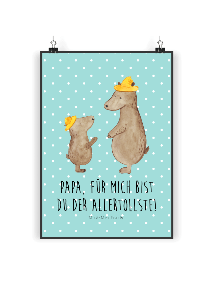 Poster Bären mit Hut mit Spruch in Türkis Pastell