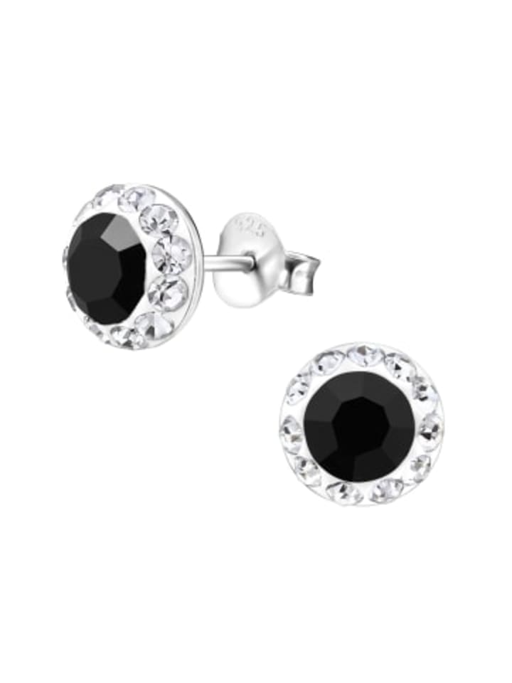 Ohrringe - Ohrstecker GEO Kristall schwarz weiß in 925 Silber - 2-tlg.