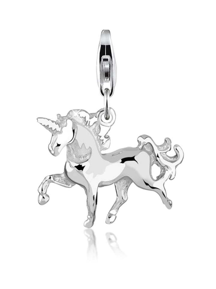 Charm 925 Sterling Silber Einhorn in Silber