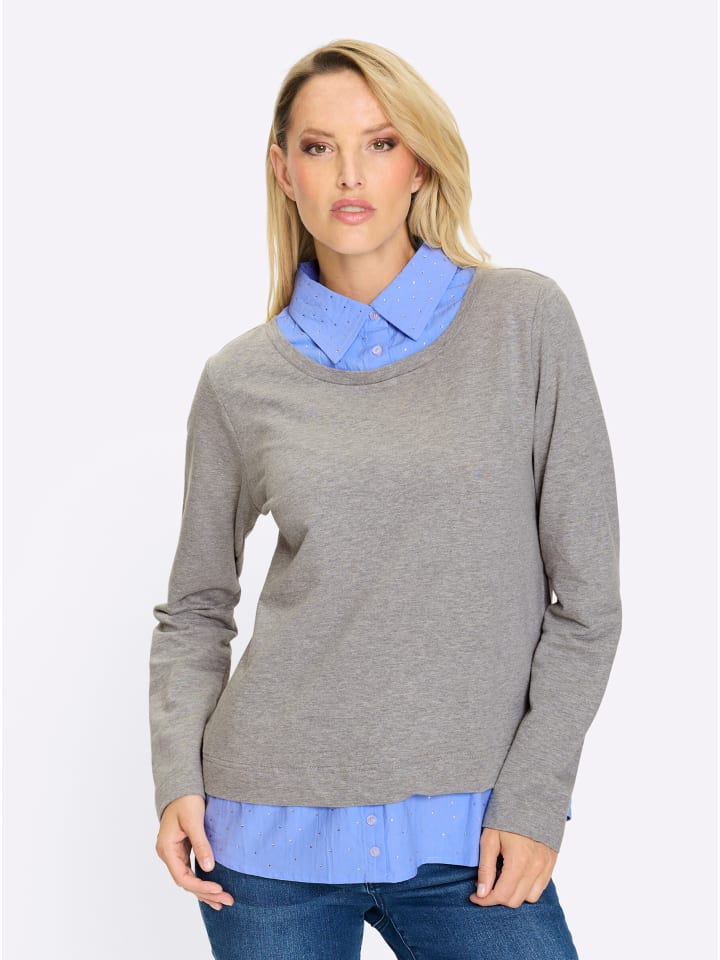 Sweatshirt in grau-himmelblau-meliert