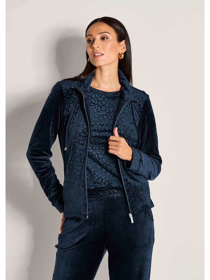 Flauschige Nickijacke mit Reißverschluss in marine