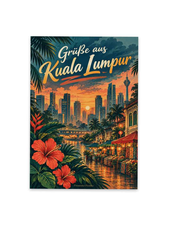 Ansichtskarte Stadtbild tropisch Design mit Spruch in Weiß
