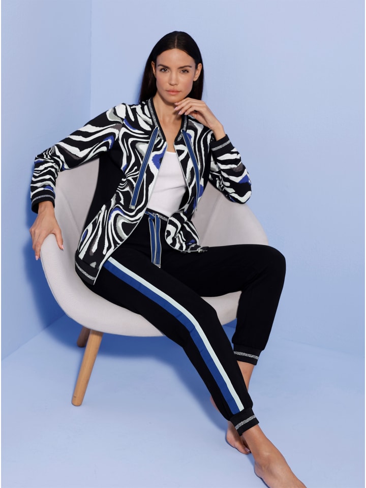 Jacke in schwarz-royalblau-bedruckt