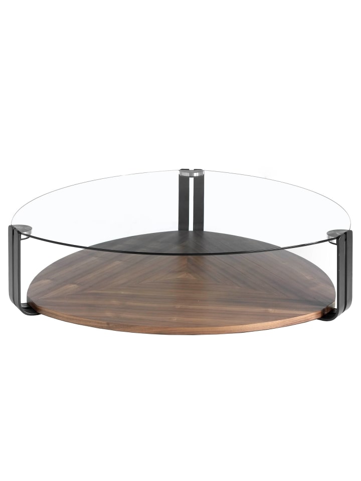 Couchtisch 2055 in Walnuss / Glas / Schwarz – (B)135 x (H)32 x (T)135 cm