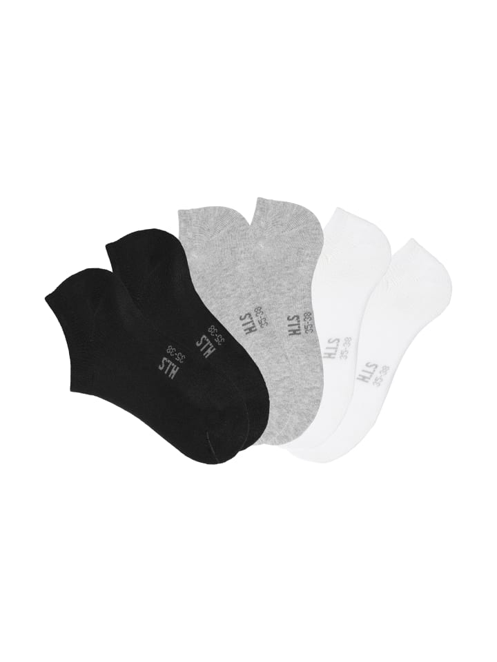 Sneakersocken in 2x schwarz, 2x hellgrau-meliert, 2x weiß