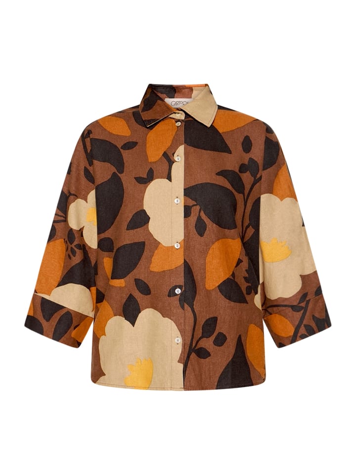 Oversize-Bluse mit Muster in Camel/Braun
