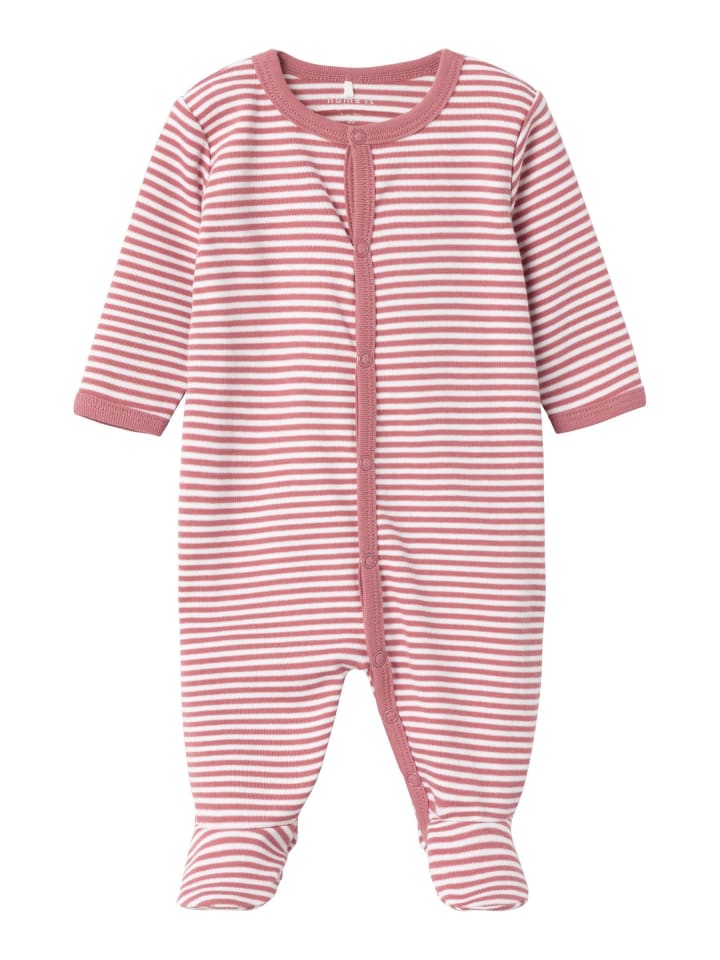Baby Strampler gestreift mit Knöpfen in Rosa