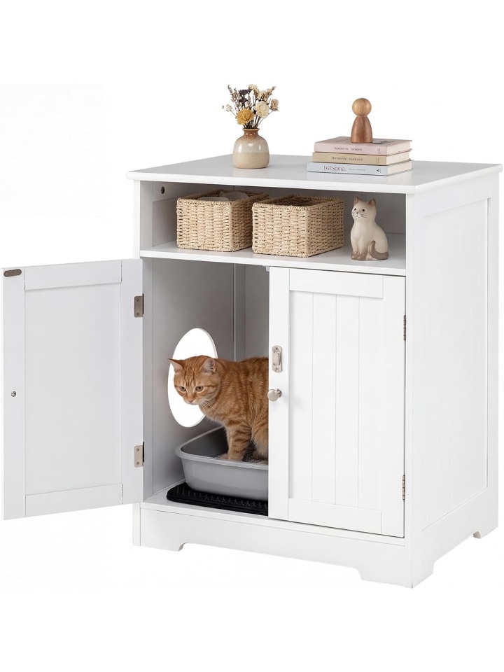 Katzenschrank mit Streumatte 3 in 1 in Weiß