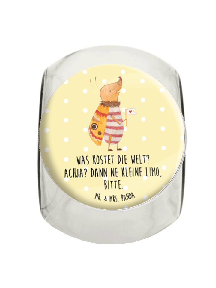 Bonbonglas Nachtfalter Fähnchen mit Spruch in Gelb Pastell