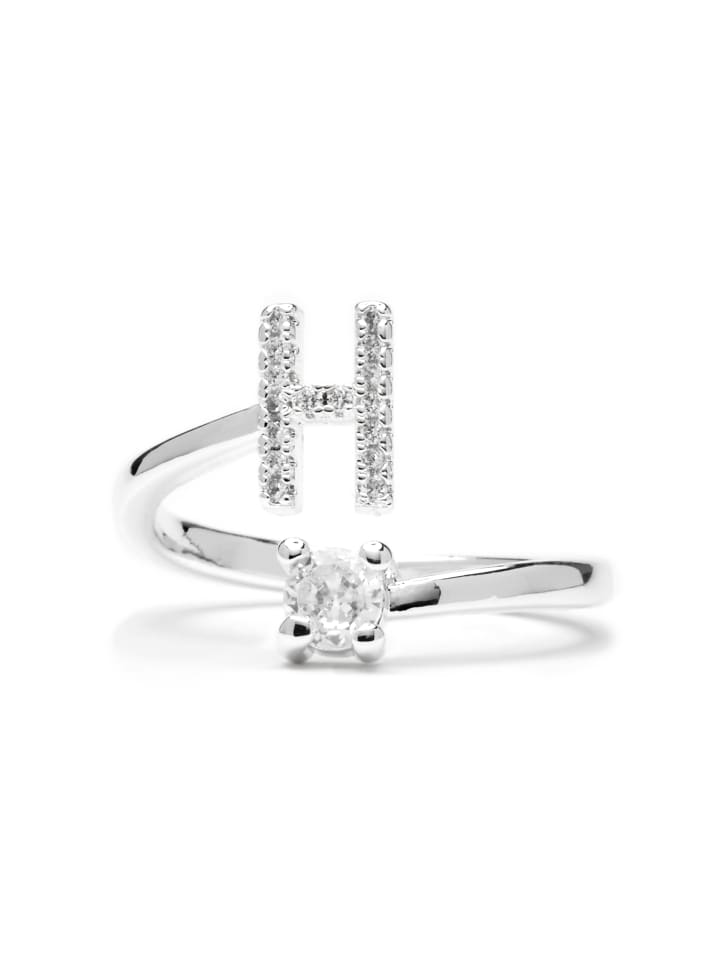 Ring mit funkelnden Zirkonia-Steinen, silberfarben – Alphabet