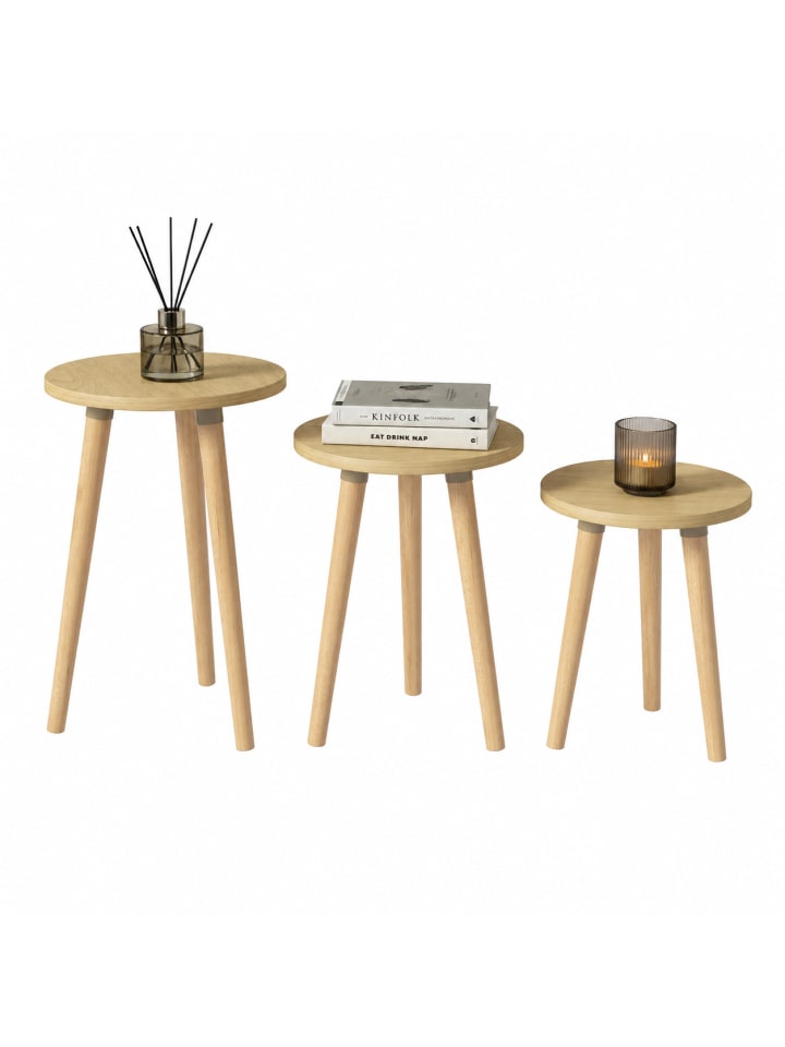 3-tlg. Beistelltisch Set Rund Barilo 52/47/42 cm in Honig-Eiche