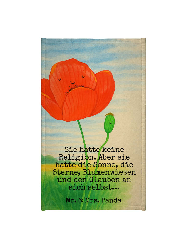 Handtuch Blume Mohnblume Design mit Spruch in Weiß