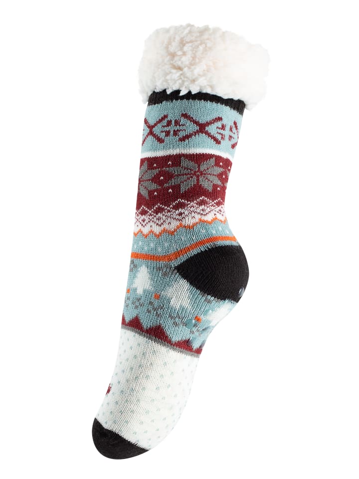 Hüttensocken im Norwegerdesign mit ABS-Sohle in schwarz