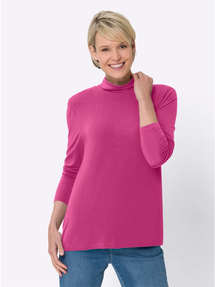 Stehkragen-Shirt in fuchsia