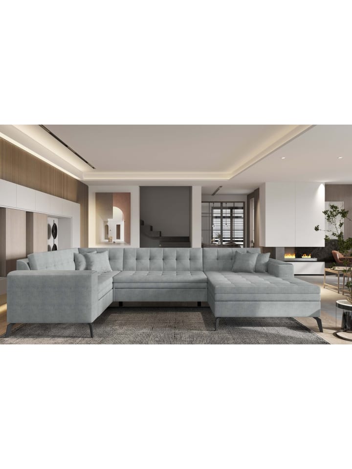 Monton Recamiere Rechts in Grau -  (L) 180 x (B) 340 x (H) 93 cm