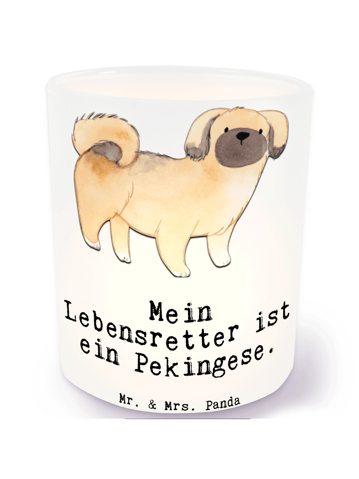 Teelichtbehälter Pekingese Lebensretter mit Spruch in Transparent