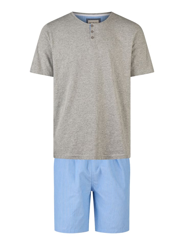 Pyjama Shorty Comfort in grau mel. - hellblau