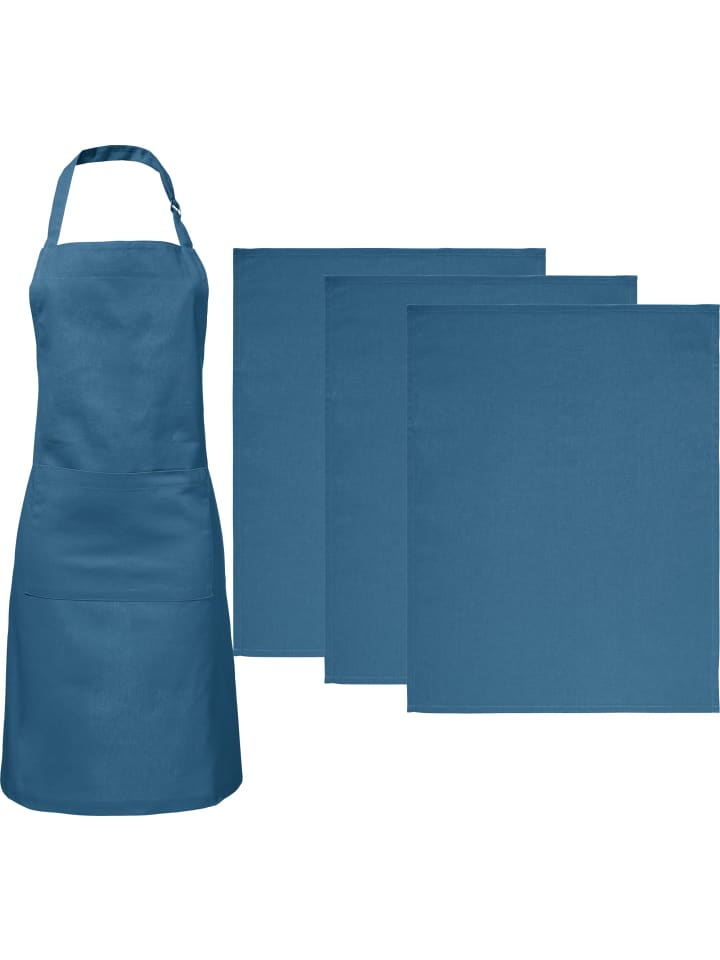 Baumwolle Küchen-Set 4-teilig Tulsa in blau
