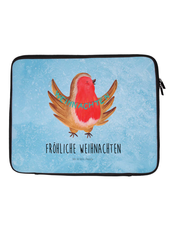 Notebook Tasche Rotkehlchen Weihnachten mit Spruch in Eisblau